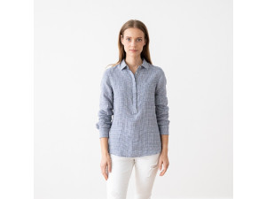 Woman linen shirt L- KARO BLUE