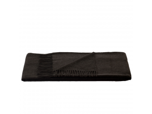 Cashmere lambswool blanket with fringe - BROWN