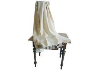 Doubleface lambswool blanket with fringe - BEIGE