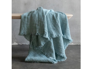 Linen Wafel Blanket - STONE BLUE