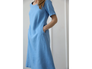 Women's Linen Dress - BLUE SKY, M