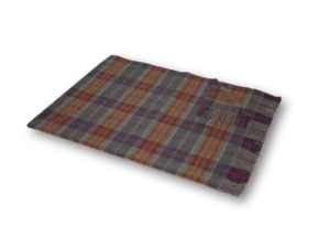 Lambswool blanket  with fringe - GRAY, RED, ORANGE and PETROL Check