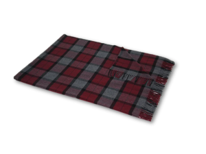 Lambswool blanket  with fringe - GRAY, RED, ORANGE and PETROL Check